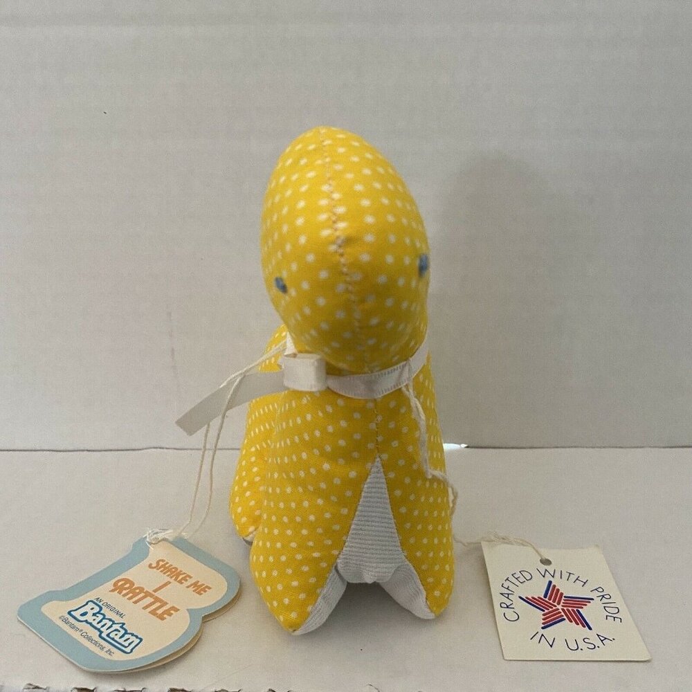 Baby Dinosaur Yellow Rattle Vintage Bantam Stuffed Cloth Lovey Toy With Tags